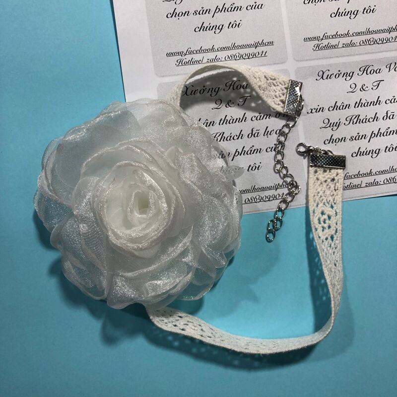 🌸Vòng Choker Dây Nhung Phối Bông Hồng Trắng Đen🌸