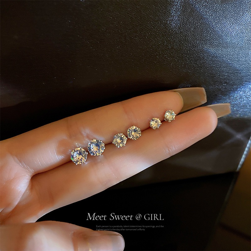 Khuyên tai đính đá nam nữ chuôi bạc 925 phụ kiện trang sức bông tai tròn không gỉ CiCi Accessories - BT121