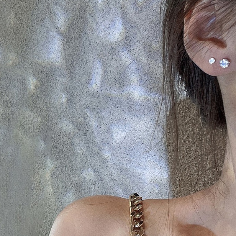 Khuyên tai đính đá nam nữ chuôi bạc 925 phụ kiện trang sức bông tai tròn không gỉ CiCi Accessories - BT121