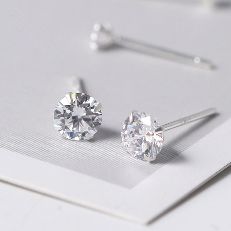 Khuyên tai đính đá nam nữ chuôi bạc 925 phụ kiện trang sức bông tai tròn không gỉ CiCi Accessories - BT121