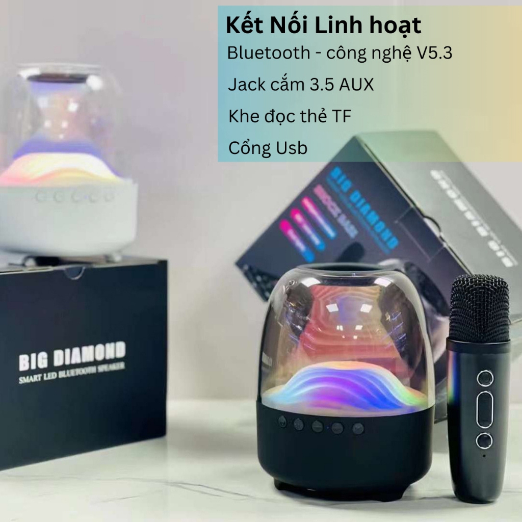 Loa Bluetooth mini L28 Big Diamond, Hát karaoke kèm Mic không dây Tăng cường Bass, Hiệu ứng led - vistyle shop