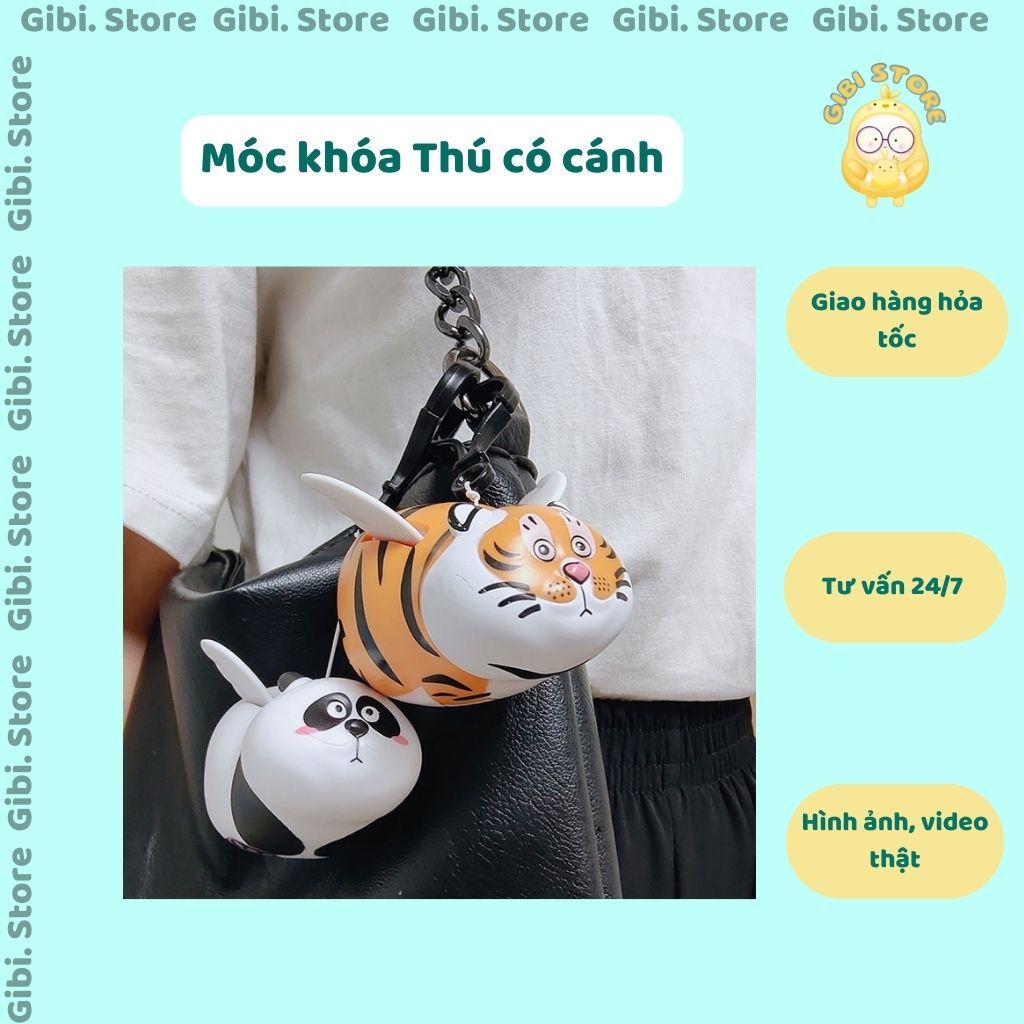 Móc khóa dây rút có cánh hình Hổ Béo Gấu Trúc Panda, móc chìa khóa ĐÁNG YÊU, phụ kiện móc khóa xe dễ