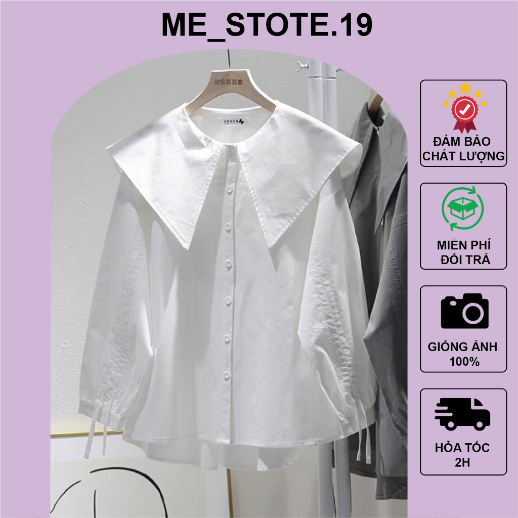 Áo Sơ Mi Nữ Tiểu Thư Dáng Rộng Lá Cổ Nhọn Tay Rút Dây Oversize Phong Cách Hàn Quốc Phù Hợp Đi Học, Đi Chơi, Đi Làm