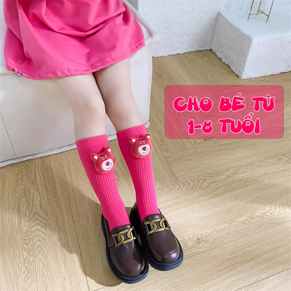 Tất vớ gấu dâu dễ thương cho bé gái cổ cao vải cotton cao cấp Hatalo trẻ em từ 1-8 tuổi TGD1