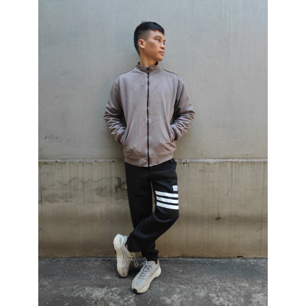 Áo khoác da lộn nam lót lông cừu cổ cao bomber đẹp cao cấp hàng hiệu mặc thu đông siêu ấm áp