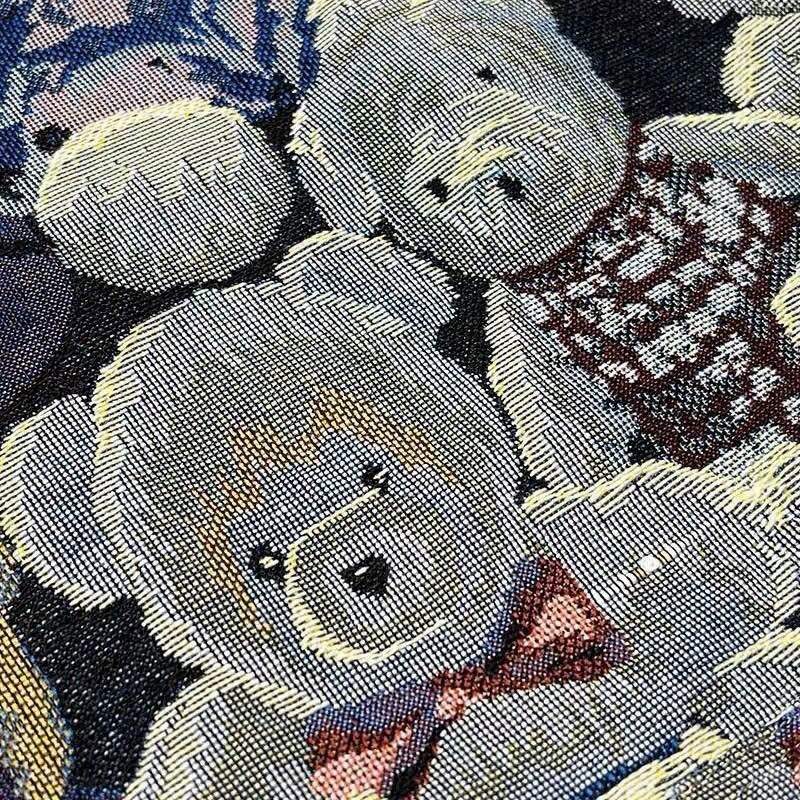 Bộ Quần Áo Sơ Mi Cổ Đức Vải Gấm Hoạ tiết Gấu Misa Cộc Tay