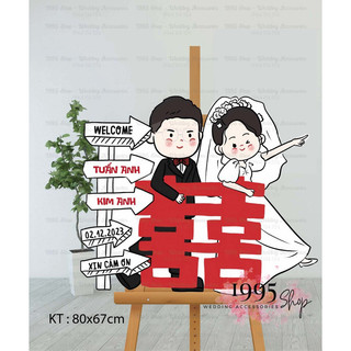 Bảng chibi để cổng cưới trang trí đám cưới 65x80cm