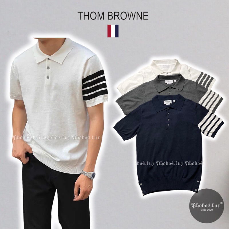 Hight Quality] Áo Polo Cashmere Pique Thom Browne Dệt Kim - Ảnh Thật Shop Tự Chụp