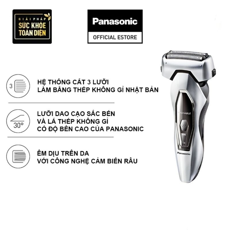 Máy cạo râu Panasonic ES-ERT3 ba lưỡi công nghệ sạc nhanh 1h có kháng nước ipx7 có thể cạo khô cạo ướt