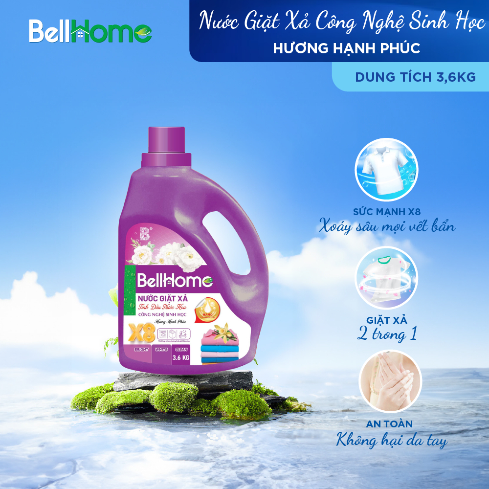 Nước Giặt Xả Bell Home 3,6KG Công Nghệ Sinh Học ,Sạch Vượt Trội, Hương Nước Hoa Thơm Lâu Dễ Chịu, Bảo Vệ Sợi Vải