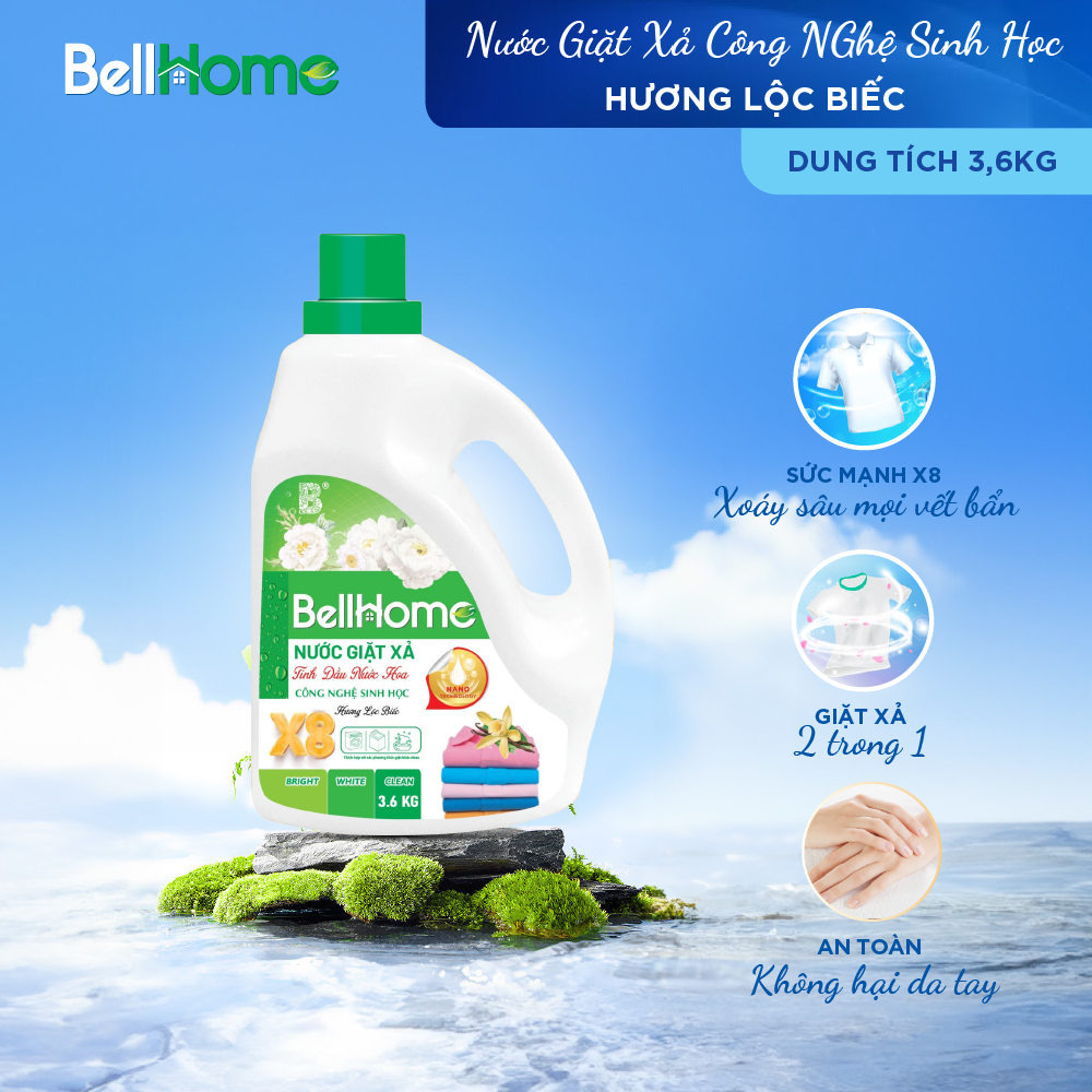 Nước Giặt Xả Bell Home 3,6KG Công Nghệ Sinh Học ,Sạch Vượt Trội, Hương Nước Hoa Thơm Lâu Dễ Chịu, Bảo Vệ Sợi Vải