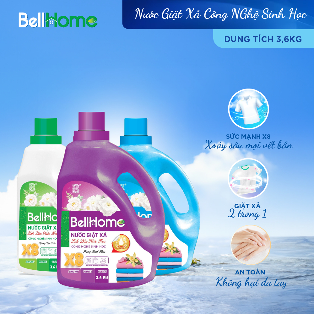Nước Giặt Xả Bell Home 3,6KG Công Nghệ Sinh Học ,Sạch Vượt Trội, Hương Nước Hoa Thơm Lâu Dễ Chịu, Bảo Vệ Sợi Vải