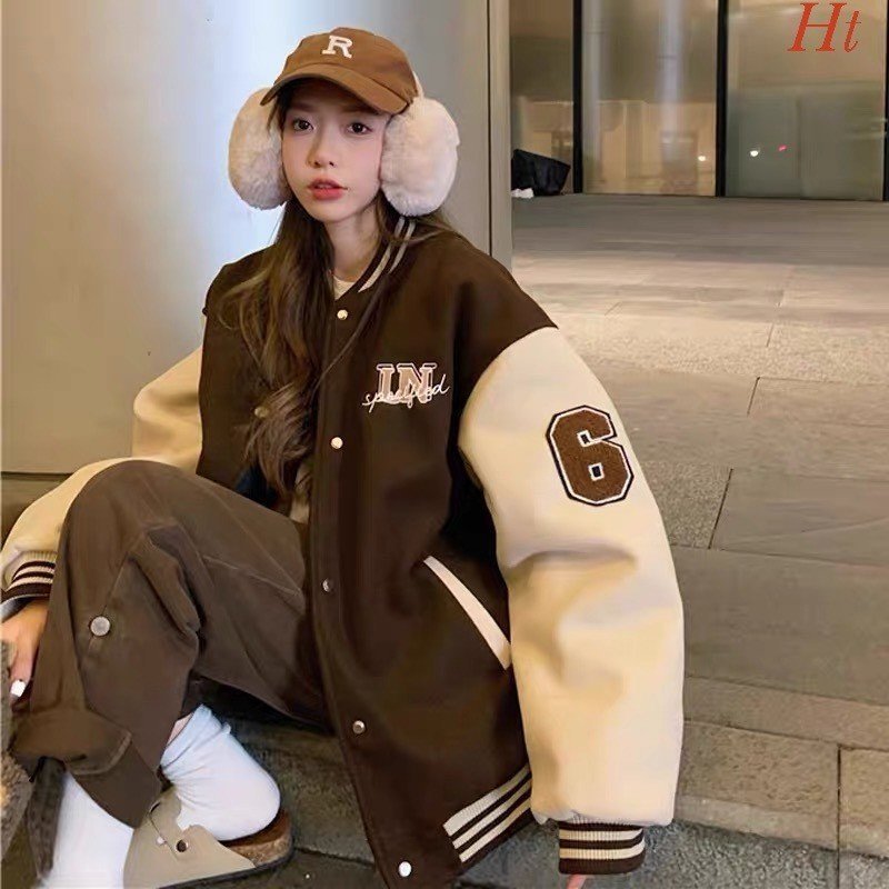 ÁO KHOÁC BOMBER NỈ FORM THỤNG HOẠ TIẾT IN SỐ 6 KÈM ẢNH THẬT.