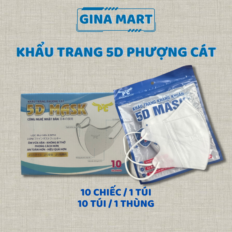 Khẩu trang vải 5D Phượng Cát người lớn 3 lớp vải hộp 100 chiếc kháng khuẩn