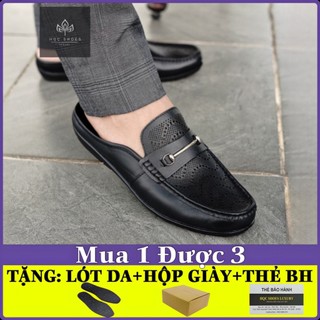 Giày sục nam mùa hè da bò nappa thiết kế đục lỗ laze đế khâu siêu bền HQ558