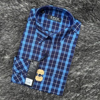 OWEN - Áo sơ mi dài tay Owen Regularfit chất sợi tre kẻ ca rô xanh navy 23377