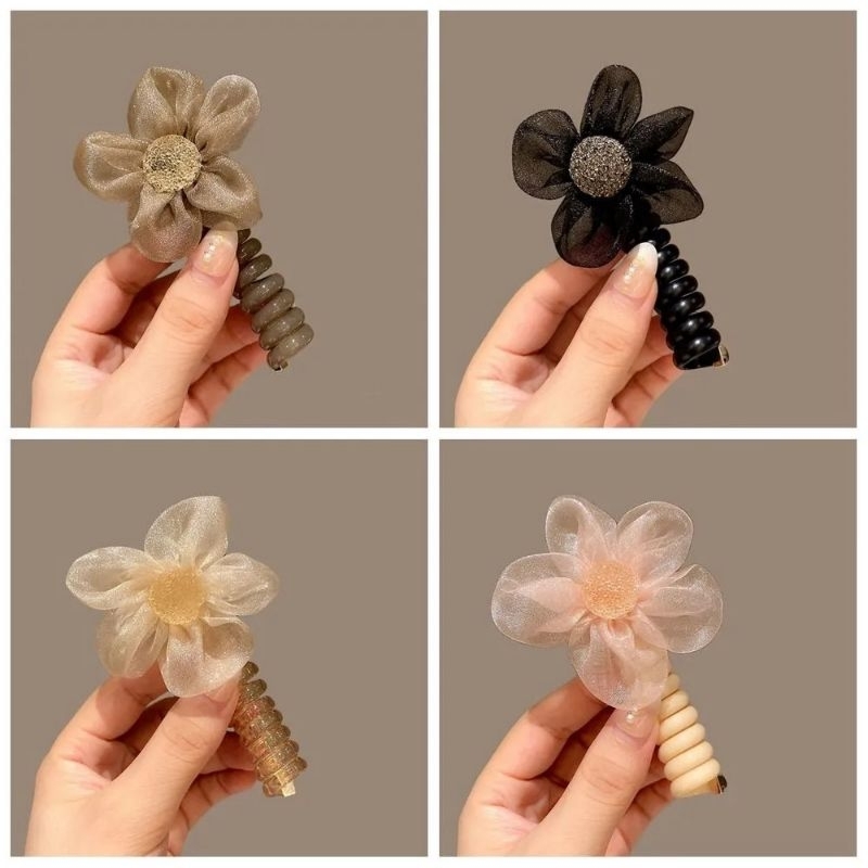 Cột Tóc Lò Xo Xoắn Dài Nơ Hoa Icon Đáng Yêu Tiện Dụng Cho Bé