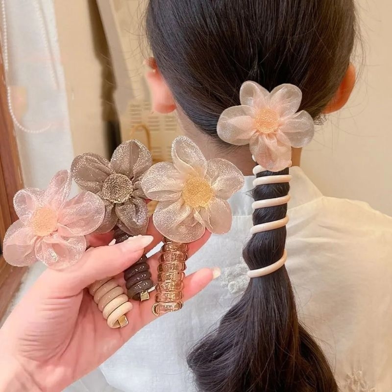 Cột Tóc Lò Xo Xoắn Dài Nơ Hoa Icon Đáng Yêu Tiện Dụng Cho Bé