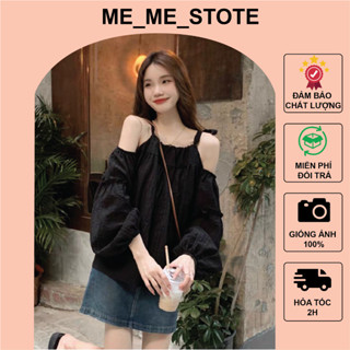 Áo babydoll hở vai tay dài cổ yếm  buộc dây chất liệu đũi gân phong cách Hàn Quốc - su su shop