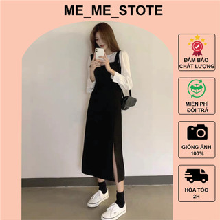 set yếm midi xẻ tà Set áo váy dáng dài phong cách Hàn Quốc đi học đi chơi đi làm