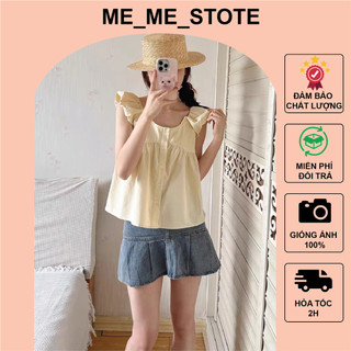 Áo kiểu babydoll dáng rộng cổ vuông tay cánh tiên bồng chất liệu thô kate phong cách Hàng Quốc - su su shop