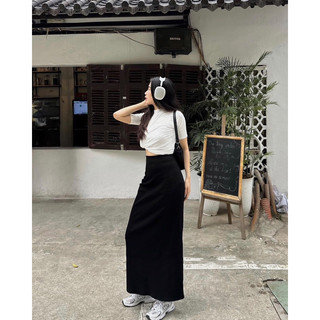 Chân váy thun trơn dáng dài lưng chun cạp cao CV258