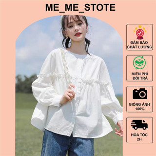 Áo babydoll cổ tròn tay dài phồng dáng rộng phong cách Hàn Quốc - su su shop
