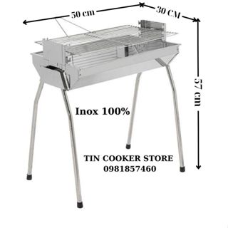Bếp nướng than hoa loại to inox 100% thay đổi chiều cao vỉ dài 50x30x57 bảo hành 12 tháng cho 6-10 người ăn
