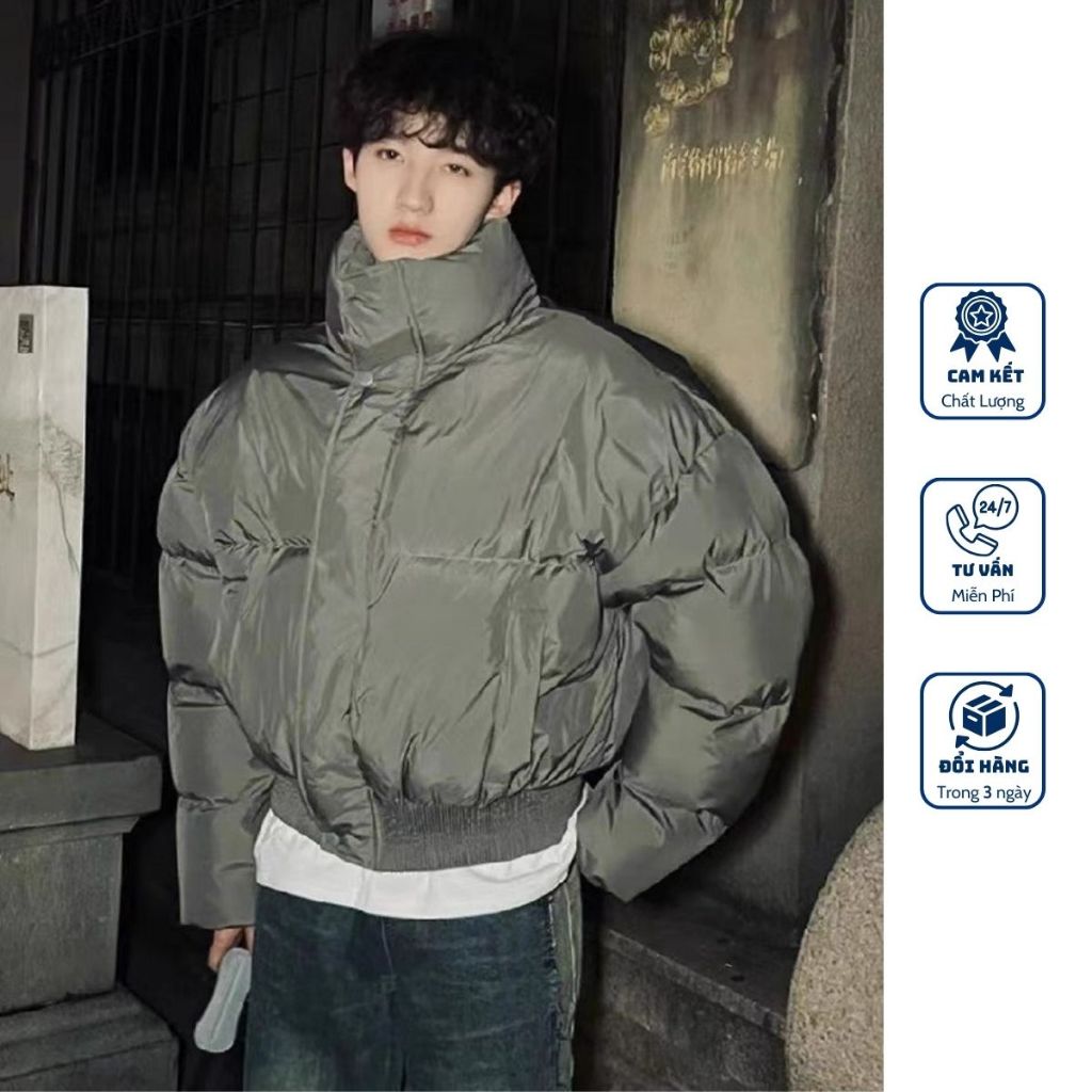 Áo Phao Nam Dáng Ngắn Boxy Jacket Chần Bông 3 Lớp Siêu Ấm
