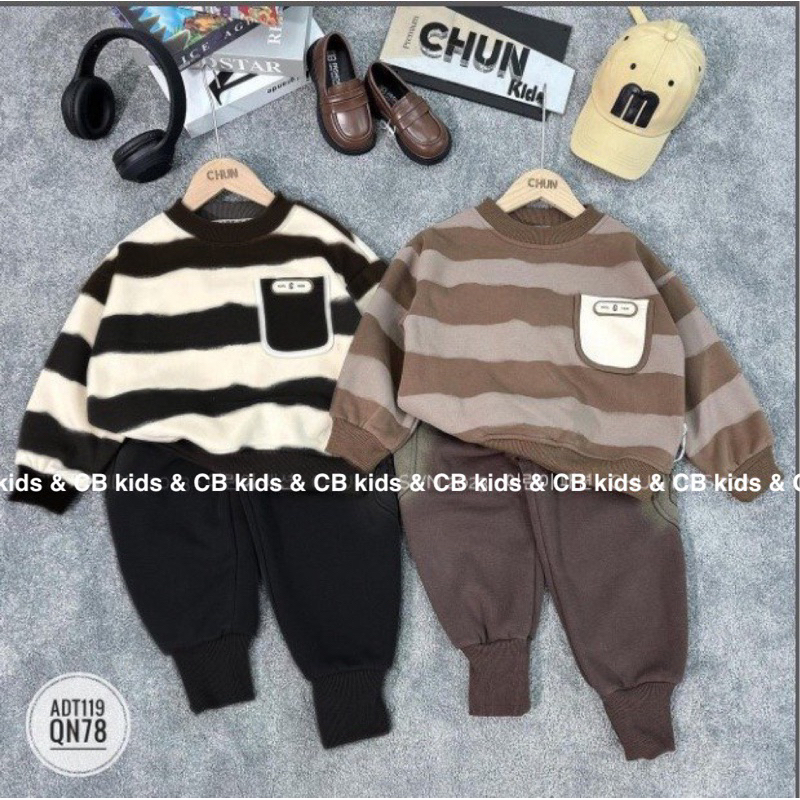 Sét bộ quần áo bé trai dài tay vải nỉ hai da đẹp dày