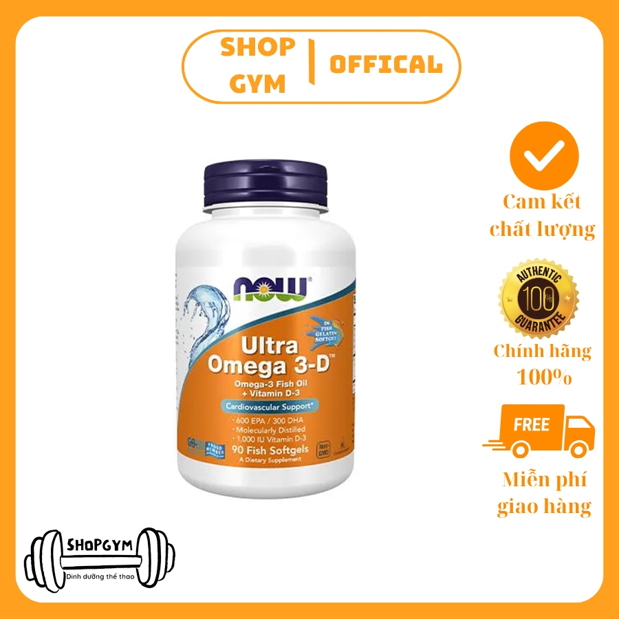 Dầu cá NOW Ultra Omega 3-D, 600 EPA / 300 DHA Fish Oil + Vitamin D-3, hỗ trợ sức khỏe tim mạch, cải thiện trí nhớ