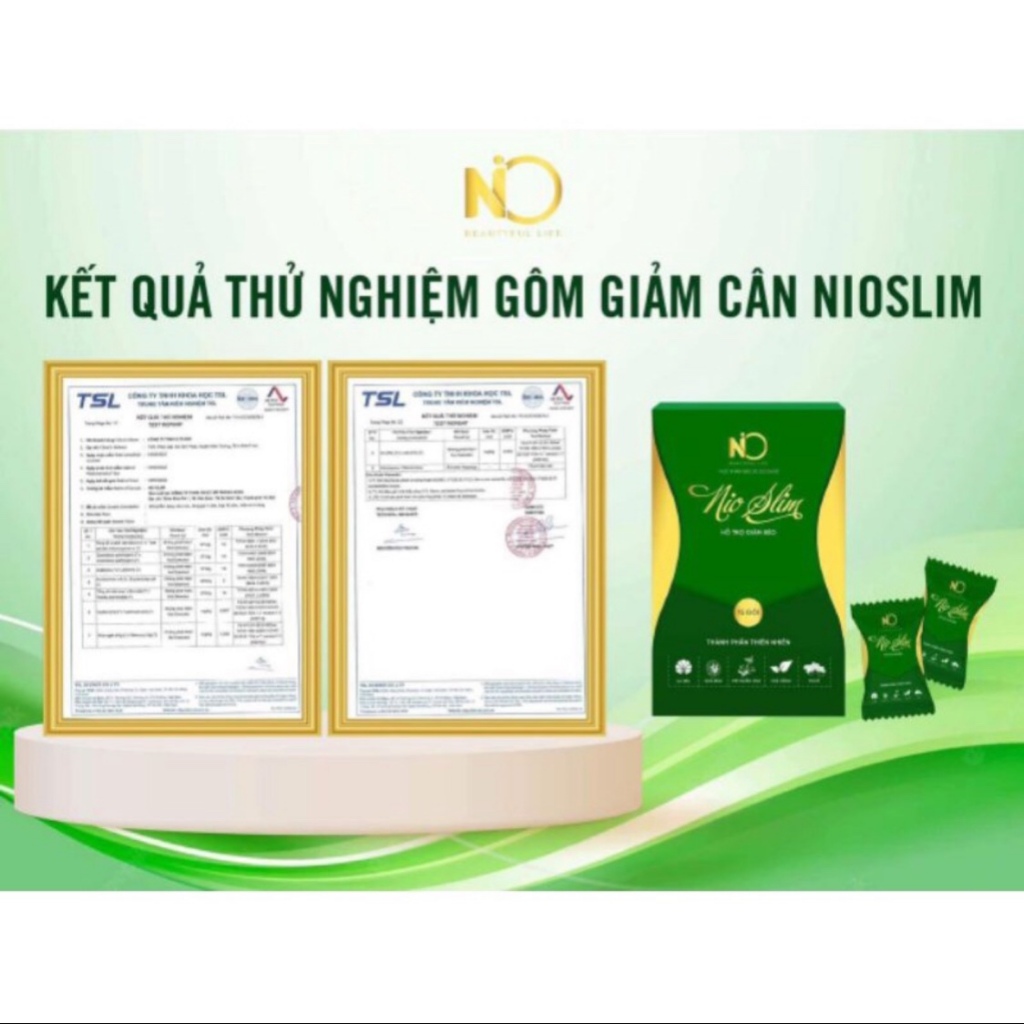 Giảm Cân Nio Slim X2, Kẹo Gôm Giảm Cân Nio Slim X2 Mẫu Mới Chính Hãng tặng kèm detox rau củ