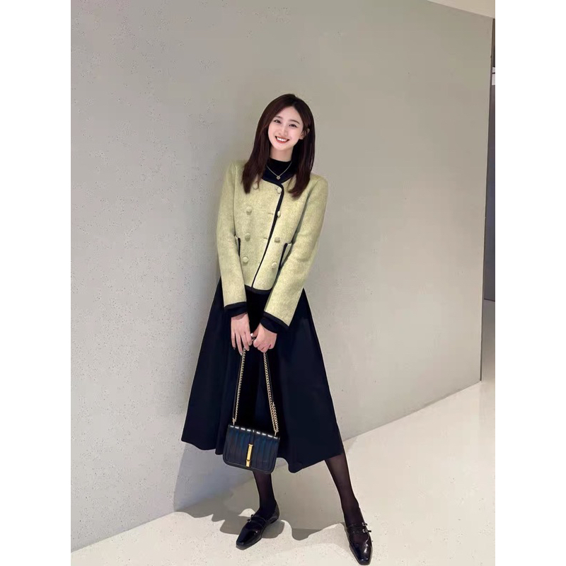 Set áo khoác dài tay + váy dáng dài