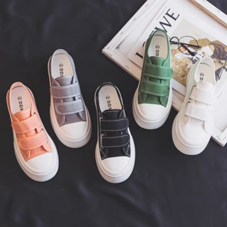 Giày Lười Nữ Có Sẵn Vải Canvas Nữ UIzzang Đế Độn 2 Quai Dán Thời Trang Cao Cấp Bánh Mì Dễ Thương Vải Can