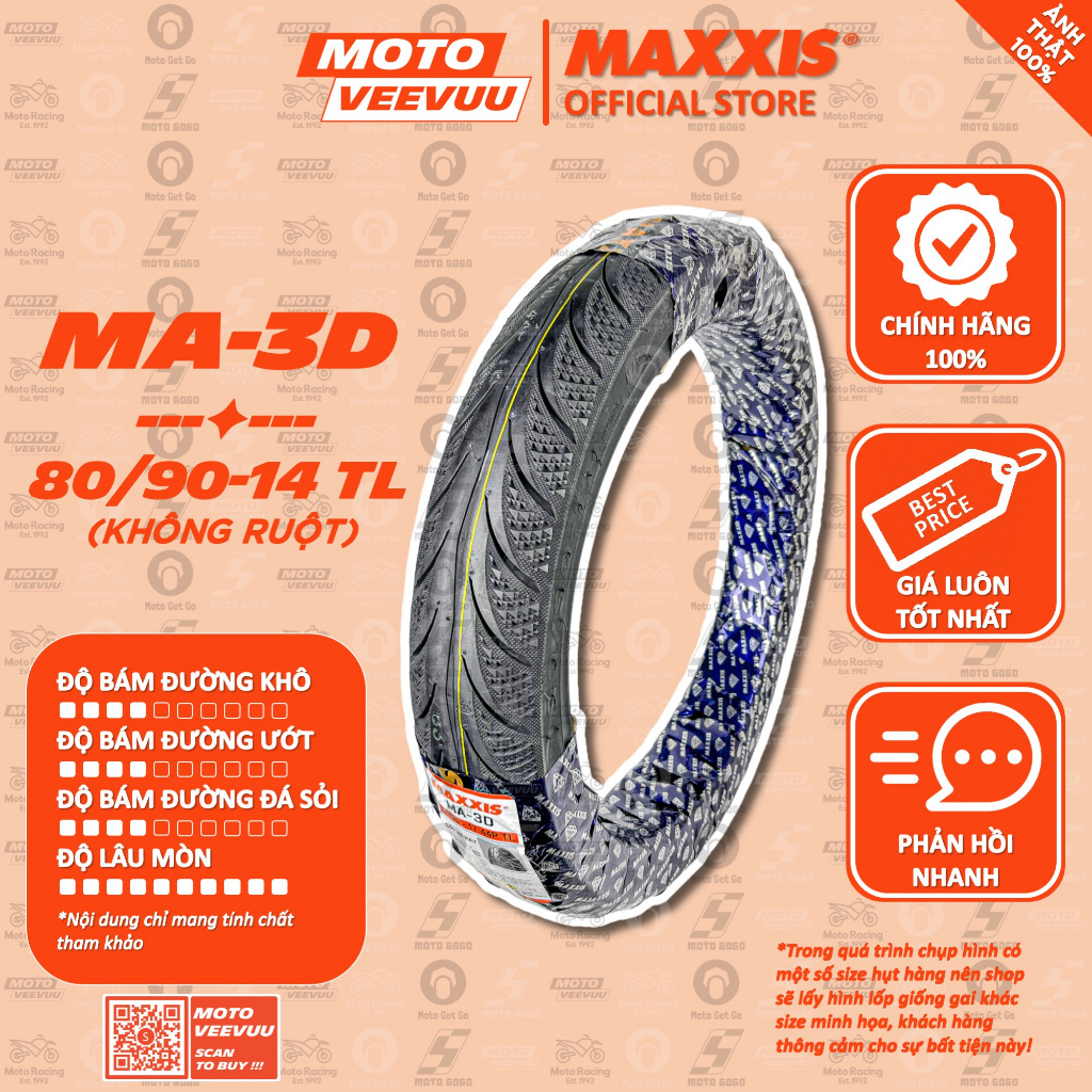 Vỏ lốp xe máy MAXXIS MA-3D Gai Kim cương 80/90-14 TL