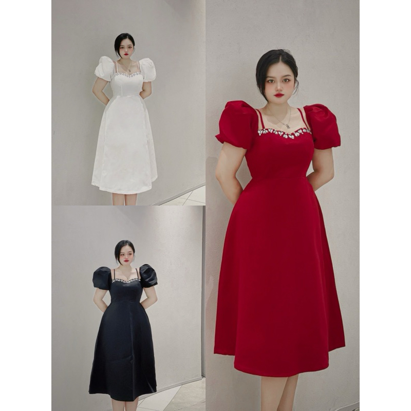 OOTD BIGSIZE | Đầm tiệc midi tafta đính đá ngực