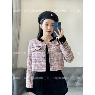Áo dạ tweed phối cổ nhung sang chảnh