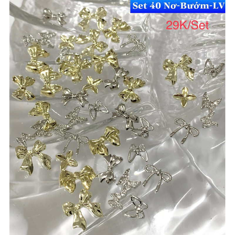 Set 40 Nơ Bứ ơm-Lvi Kim Loại Gắn Móng