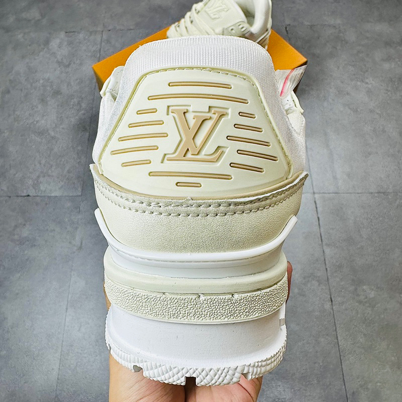 Giày Thể Thao Sneaker LV Trainer 54 Maxi Cream Trắng Kem Full Box Sticker Kèm Charm