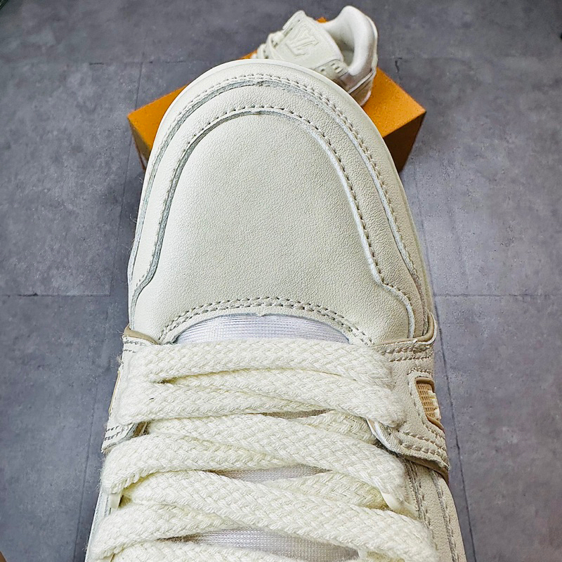 Giày Thể Thao Sneaker LV Trainer 54 Maxi Cream Trắng Kem Full Box Sticker Kèm Charm