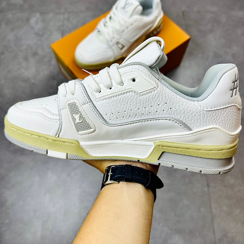Giày Thể Thao Louis Vuitton LV Trainer 54 Signature White Bản Da Trắng Xám Phản Quang Full Box