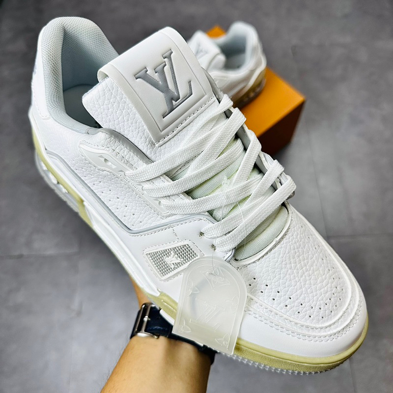 Giày Thể Thao Louis Vuitton LV Trainer 54 Signature White Bản Da Trắng Xám Phản Quang Full Box