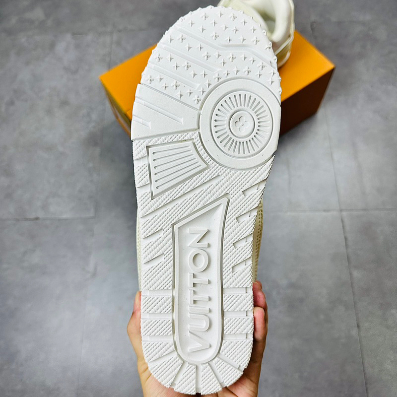 Giày Thể Thao Sneaker LV Trainer 54 Maxi Cream Trắng Kem Full Box Sticker Kèm Charm