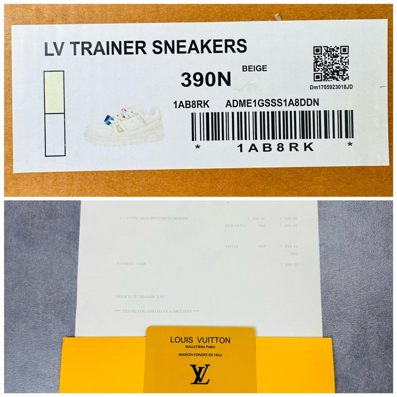 Giày Thể Thao Sneaker LV Trainer 54 Maxi Cream Trắng Kem Full Box Sticker Kèm Charm