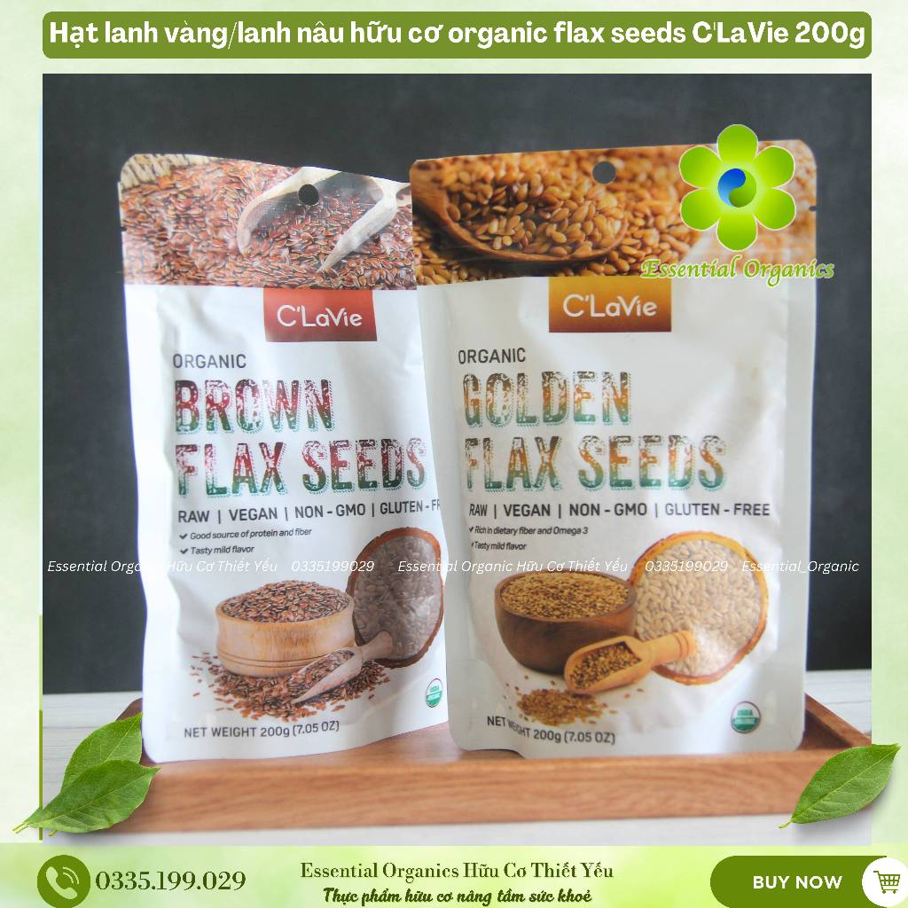 Hạt lanh vàng/lanh nâu hữu cơ organic flax seeds C'LaVie 200g