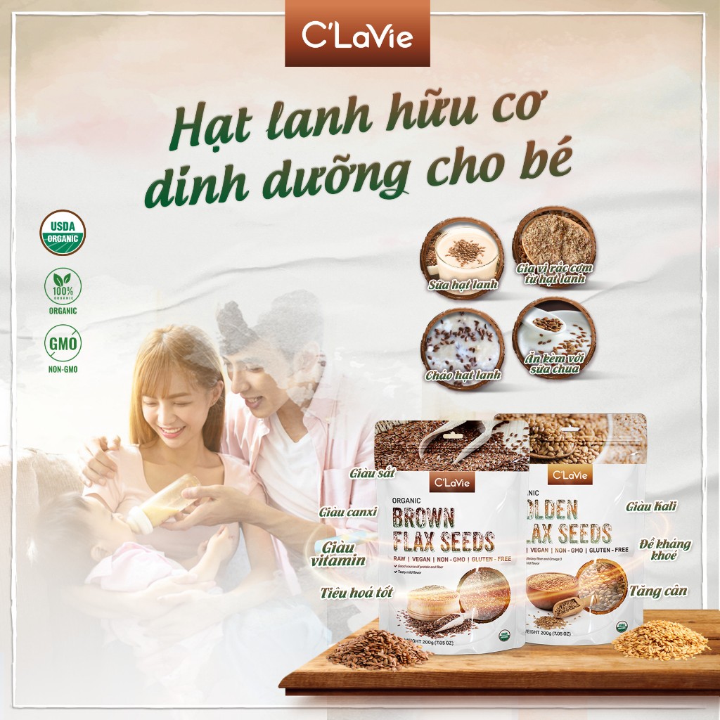 Hạt lanh vàng/lanh nâu hữu cơ organic flax seeds C'LaVie 200g