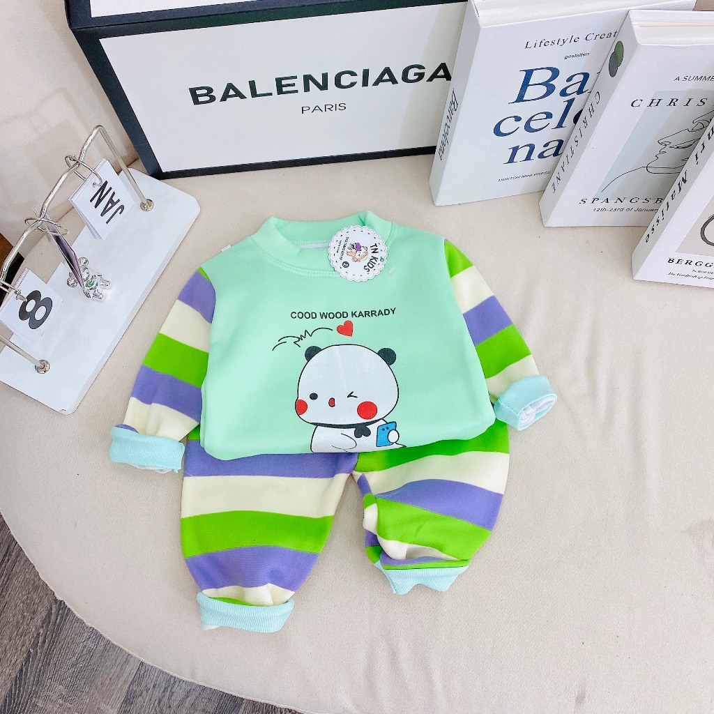 Bộ nỉ bông dài tay thu đông kẻ ngang cho bé trai bé gái