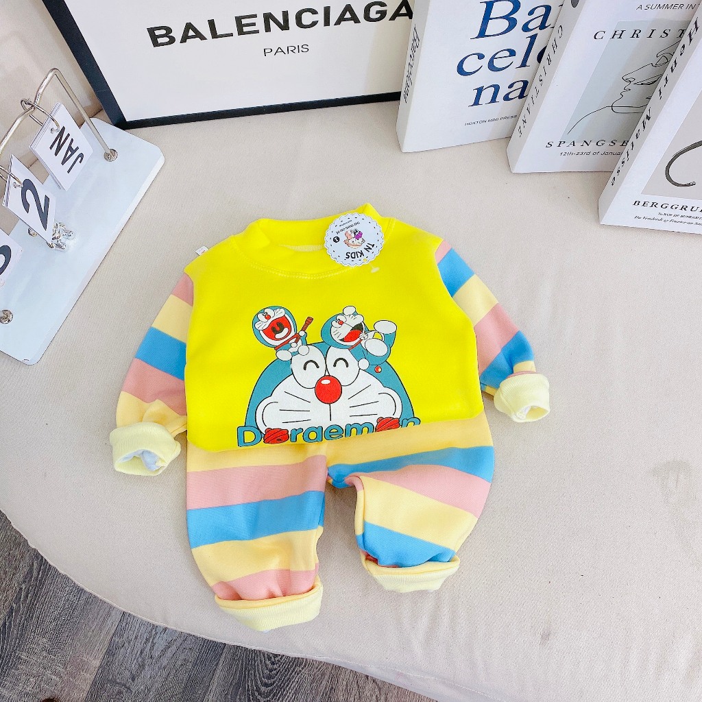 Bộ nỉ bông dài tay thu đông kẻ ngang cho bé trai bé gái