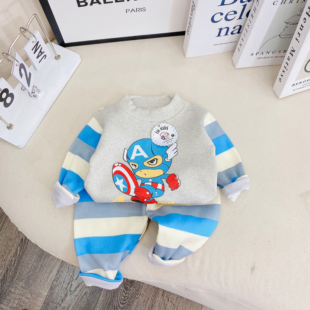 Bộ nỉ bông dài tay thu đông kẻ ngang cho bé trai bé gái