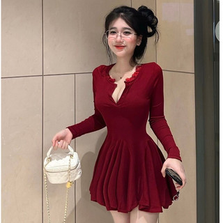 Váy đỏ dáng xòe, đầm váy màu đỏ dự tiệc cuối năm tất niên, Noel, Tết cho nàng thêm rực rỡ tươi tắn- Hàng đẹp loại 1